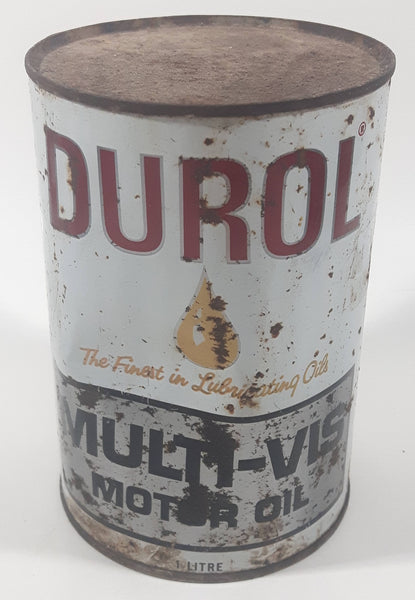 Rare Hard to Find Vintage Spartan Oils Ltd Durol Multi-Vis Motor Oil 1 Litre Metal Can FULL Still Sealed Never Opened