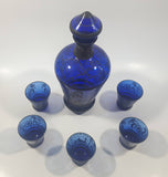 Antique 19th Century Cobalt Blue Decanter set with Decorative Silver Motif