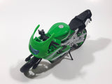 Maisto Kawasaki ZX SR Motor Cycle Green Die Cast Toy Car Vehicle Twisted Front Wheel Support 4 3/4" Long