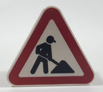 Lego Duplo 42025 White Triangle Shaped Road Construction Warning Sign with Man Using Shovel On A Pile