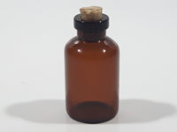 Vintage Miniature Micro Sized Brown Amber Glass Cork Top Bottle 1 5/8" Tall