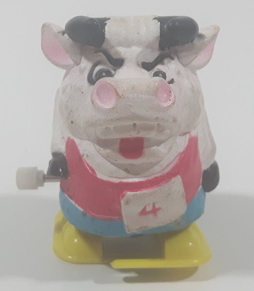 White and Black Bull Cow Wind Up Rubber Toy 2 1/4" Tall