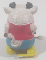 White and Black Bull Cow Wind Up Rubber Toy 2 1/4" Tall