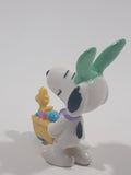 United Feature Peanuts Snoopy Easter Bunny Pushing Wheelbarrow Of Eggs with Woodstock 2 3/4" Tall PVC Toy Figure