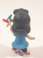 JP Just Play PNTS Peanuts Lucy Wearing Roller Skates Holding Rainbow Wind Pinwheel 3" Tall Vinyl Toy Figure