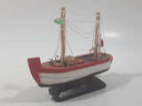 Red and White Small Wooden Boat Model 4 1/2" Long