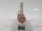 Red and White Small Wooden Boat Model 4 1/2" Long