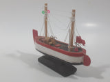 Red and White Small Wooden Boat Model 4 1/2" Long