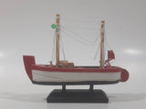 Red and White Small Wooden Boat Model 4 1/2" Long