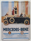 Set of 4 Mercedes Vintage Style Small 3 1/8" x 4 3/8" Bowed Tin Metal Advertising Signs