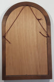 Vintage Orange and Yellow Stained Painted Glass 13 3/4" x 21 3/4" Arched Wood Framed Glass Wall Mirror