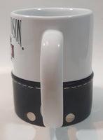 Harley Davidson Motor Cycles White Ceramic and Black Leather 4" Tall Coffee Mug Cup