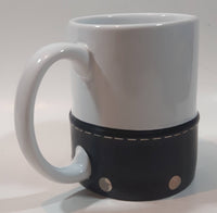 Harley Davidson Motor Cycles White Ceramic and Black Leather 4" Tall Coffee Mug Cup