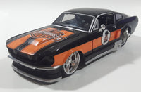 Maisto Harley Davidson Motor Cycles 1967 Ford Mustang GT Black and Orange 1/24 Scale Die Cast Toy Car Vehicle with Opening Hood, Trunk, and Doors