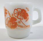 Vintage Anchor Hocking 312 Orange Flowers White Milk Glass Mug Cup Made in U.S.A.