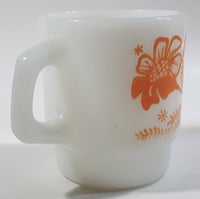 Vintage Anchor Hocking 312 Orange Flowers White Milk Glass Mug Cup Made in U.S.A.