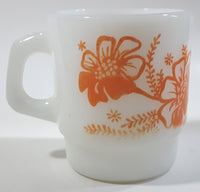 Vintage Anchor Hocking 312 Orange Flowers White Milk Glass Mug Cup Made in U.S.A.