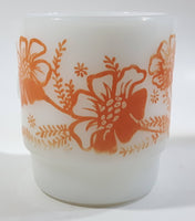 Vintage Anchor Hocking 312 Orange Flowers White Milk Glass Mug Cup Made in U.S.A.