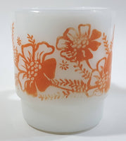 Vintage Anchor Hocking 312 Orange Flowers White Milk Glass Mug Cup Made in U.S.A.