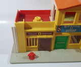 Vintage 1970s Fisher Price Little People Police Station Barber Shop Garage Auto Repair Street Block Strip Mall Play Set
