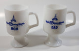 Vintage Walt Disney World Mom and Dad 5 1/2" Tall Pedestal Milk Glass Mug Cups Set