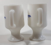 Vintage Walt Disney World Mom and Dad 5 1/2" Tall Pedestal Milk Glass Mug Cups Set