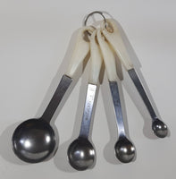 Vintage White Rubber Handle Stainless Steel Measuring Spoon Set Made in Taiwan