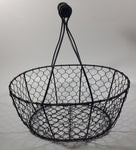 Black Metal Chicken Wire Basket with Wooden Handle 12" Wide