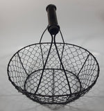 Black Metal Chicken Wire Basket with Wooden Handle 12" Wide