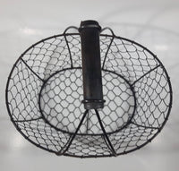 Black Metal Chicken Wire Basket with Wooden Handle 12" Wide