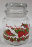 Vintage 1980 American Greetings Strawberry Shortcake's Pink Kitty Cat Pet Crawling On Strawberries 'Berry Good' 5 1/2" Tall Glass Jar with Lid