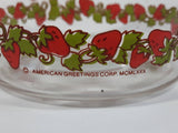 Vintage 1980 American Greetings Strawberry Shortcake's Pink Kitty Cat Pet Crawling On Strawberries 'Berry Good' 5 1/2" Tall Glass Jar with Lid