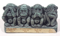 Vintage 1968 Cal Themes Inc. 4 Wise Monkeys See No Evil Have No Fun Green Chalk Ware Figurine