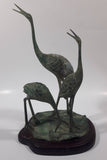 Antiqued Brass Patina 3 Crane Birds On A Lilypad 11" Tall Metal Sculpture