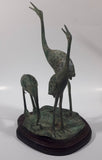 Antiqued Brass Patina 3 Crane Birds On A Lilypad 11" Tall Metal Sculpture