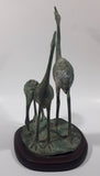 Antiqued Brass Patina 3 Crane Birds On A Lilypad 11" Tall Metal Sculpture