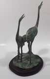 Antiqued Brass Patina 3 Crane Birds On A Lilypad 11" Tall Metal Sculpture