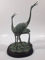 Antiqued Brass Patina 3 Crane Birds On A Lilypad 11" Tall Metal Sculpture