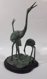 Antiqued Brass Patina 3 Crane Birds On A Lilypad 11" Tall Metal Sculpture