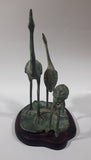 Antiqued Brass Patina 3 Crane Birds On A Lilypad 11" Tall Metal Sculpture