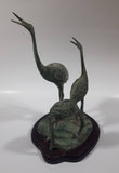 Antiqued Brass Patina 3 Crane Birds On A Lilypad 11" Tall Metal Sculpture