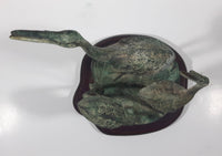 Antiqued Brass Patina 3 Crane Birds On A Lilypad 11" Tall Metal Sculpture