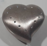 Dark Red Velvet Metal Heart Shaped Small Trinket Box with Clear Rhinestones Missing One Stone