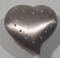 Dark Red Velvet Metal Heart Shaped Small Trinket Box with Clear Rhinestones Missing One Stone