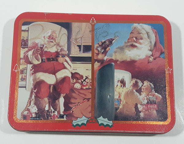 1995 Coca Cola Nostalgia Santa Claus Themed 2 Decks of Playing Cards in Tin Metal Container