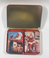 1995 Coca Cola Nostalgia Santa Claus Themed 2 Decks of Playing Cards in Tin Metal Container