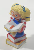 1984 OAA Panosh Place Cabbage Patch Kids Blonde Hair with Pigtails Sitting On Books Reading A Book 2 1/2" Tall PVC Toy Figure