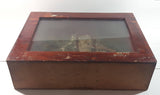 Antique Detailed Wooden Tall Ship Model with Ship Background and Leather Ties in Wood Shadow Box 5 1/4" x 14" x 19"