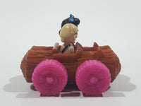 1993 McDonald's U.C.S. & Amblin The Flintstones Betty Rubble and Bamm Bamm in Log Car Plastic Toy Vehicle 1 3/4" Long