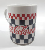 1996 Gibson Coca Cola Checkered Pattern 4 3/8" Tall Ceramic Coffee Mug Cup